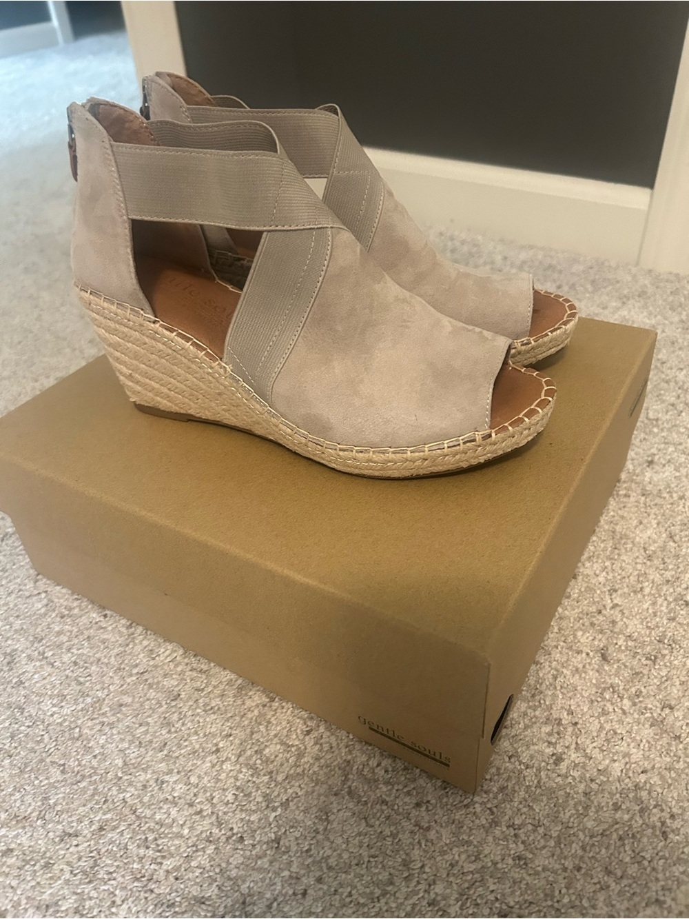 gentle souls Taupe Suede Espadrille Wedge Sandals